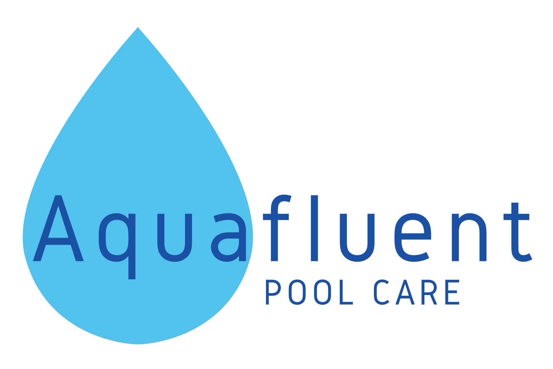 Aquafluent Pool Care dark logo with a turquoise drop of water