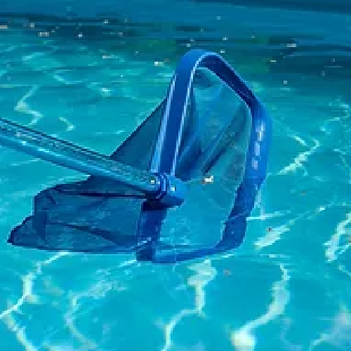 a skimming net in a swimming pool